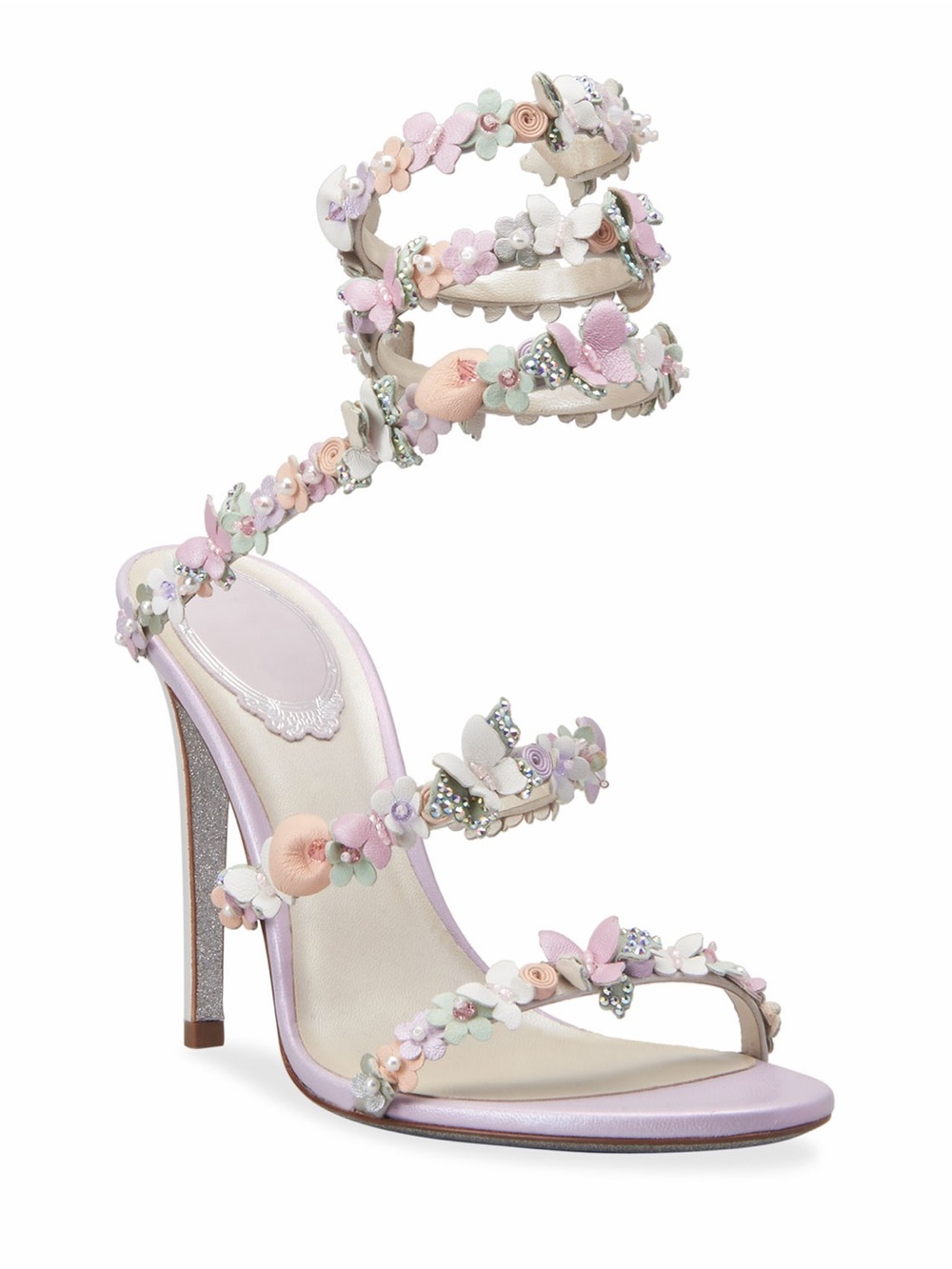 Rene Caovilla Pastel Multi Floral Wrap-Heel Sandal